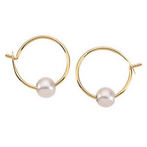 14K Yellow Gold Children s Hoop Earring W Pearl