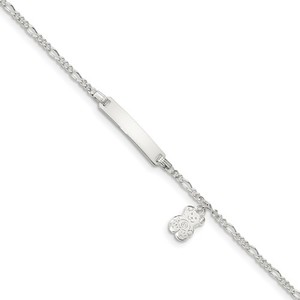 Sterling Silver Teddy Beart Charm Figaro Chain Children s ID Bracelet