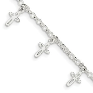 Sterling Silver Childrens Cross Charm Link Bracelet