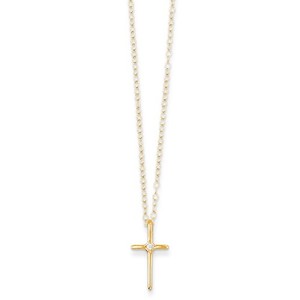 14k Yellow Gold  01 ct Diamond Children s Cross Pendant w  15  Chain