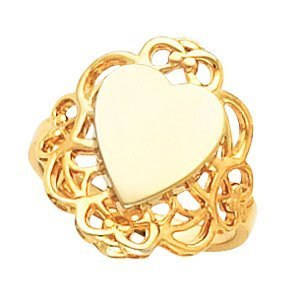 14K Gold Women s Heart Signet Ring with Filigree Design