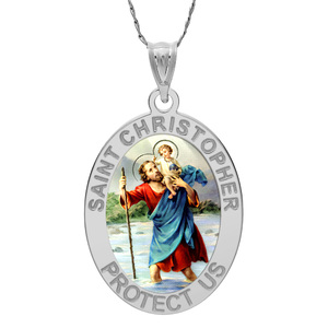 Saint Christopher OVAL Religious Medal   Color EXCLUSIVE 