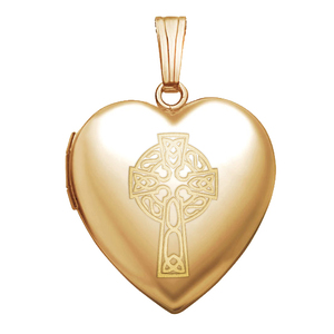 14K Yellow Gold  Sweetheart  Celtic Cross Locket