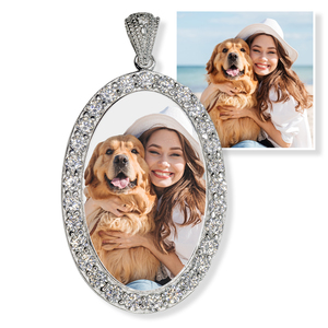 Sterling Silver   CZ Premium Oval Photo Pendant