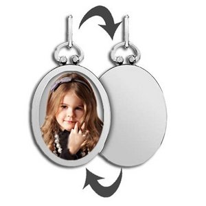 Sterling Silver Open Face Oval Photo Pendant W  Engravable Back