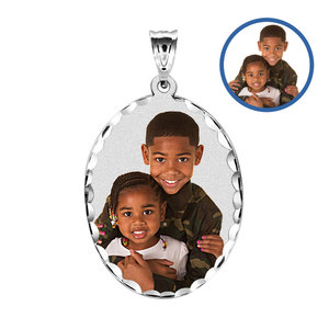 Oval w  Diamond Cut Edge Photo Engraved Pendant