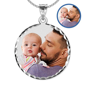 Round w  Diamond Cut Edge Photo Engraved Pendant