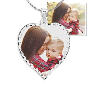 Small Heart with Diamond Cut Edge Photo Pendant Charm