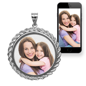 Round Photo Engraved Rope Frame Pendant