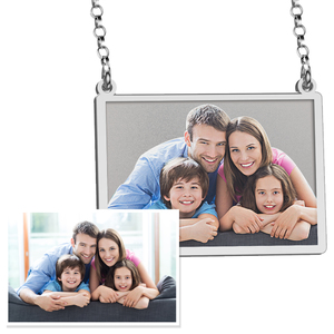 Sideways Rectangle Photo Engraved Necklace w  18  Chain