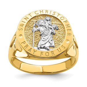 14K with Rhodium Saint Christopher Ring