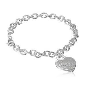 Sterling Silver Custom Fingerprint Heart Bracelet