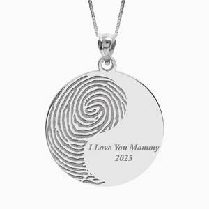 Custom Ying Yang Fingerprint Round Charm or Pendant with Text