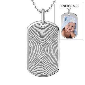 Custom Fingerprint Dog Tag Charm or Pendant with Reverse Photo Option