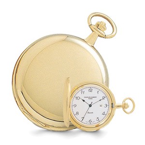 Gold Plated Polished Finish Hunter Case Quartz Pocket Watch