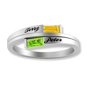 2 Baugette Shaped Birthstone Mother s Personalized Ring