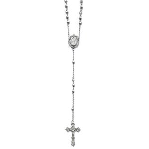 Sterling Silver Polished Rosary Necklace  with Miraculous Medal