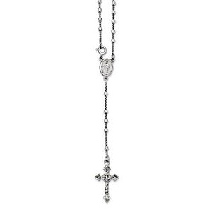 Sterling Silver Polished Rosary Necklace  with Miraculous Medal