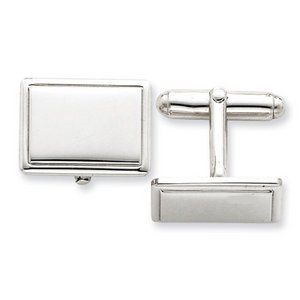 Engravable Rectangle Sterling Silver with Black Enamel Cufflinks