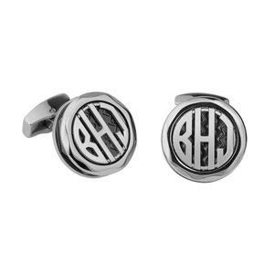 Round Monogram Cuff links With Ripple Pattern