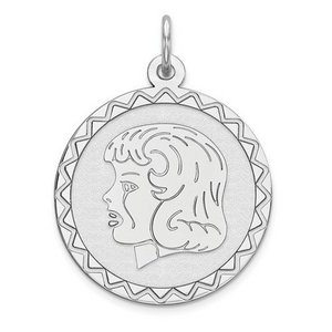 Engravable Sterling Silver Rope Frame Girl Pendant or Charm