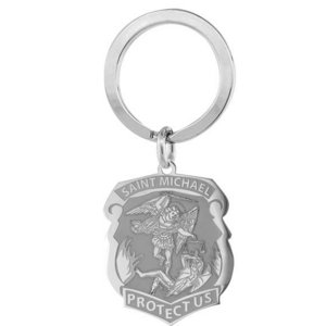 Stainless Steel Saint Michael Badge Religious Engravable Keychain