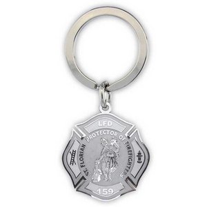 Saint Florian Badge Religious Engravable Keychain